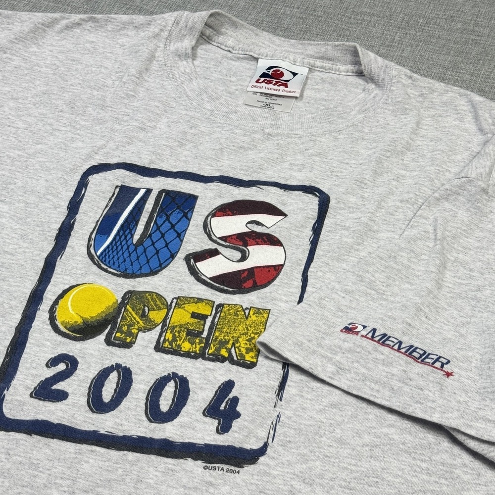 Vintage Y2K USTA Shirt Mens XL Gray US Open 2004 Graphic Member Tennis Tee